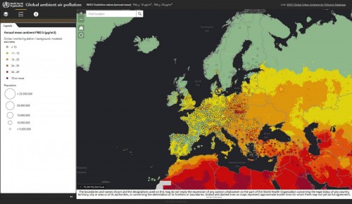 Mapa de la OMS sobre la contaminación del aire